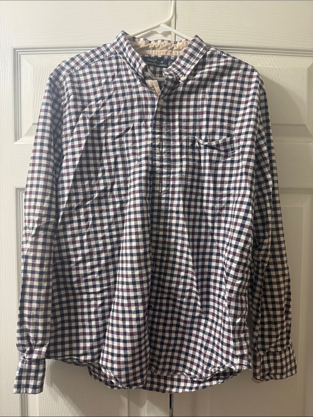 Nautica Men’s Blue & White Check Cotton Button-Down Shirt